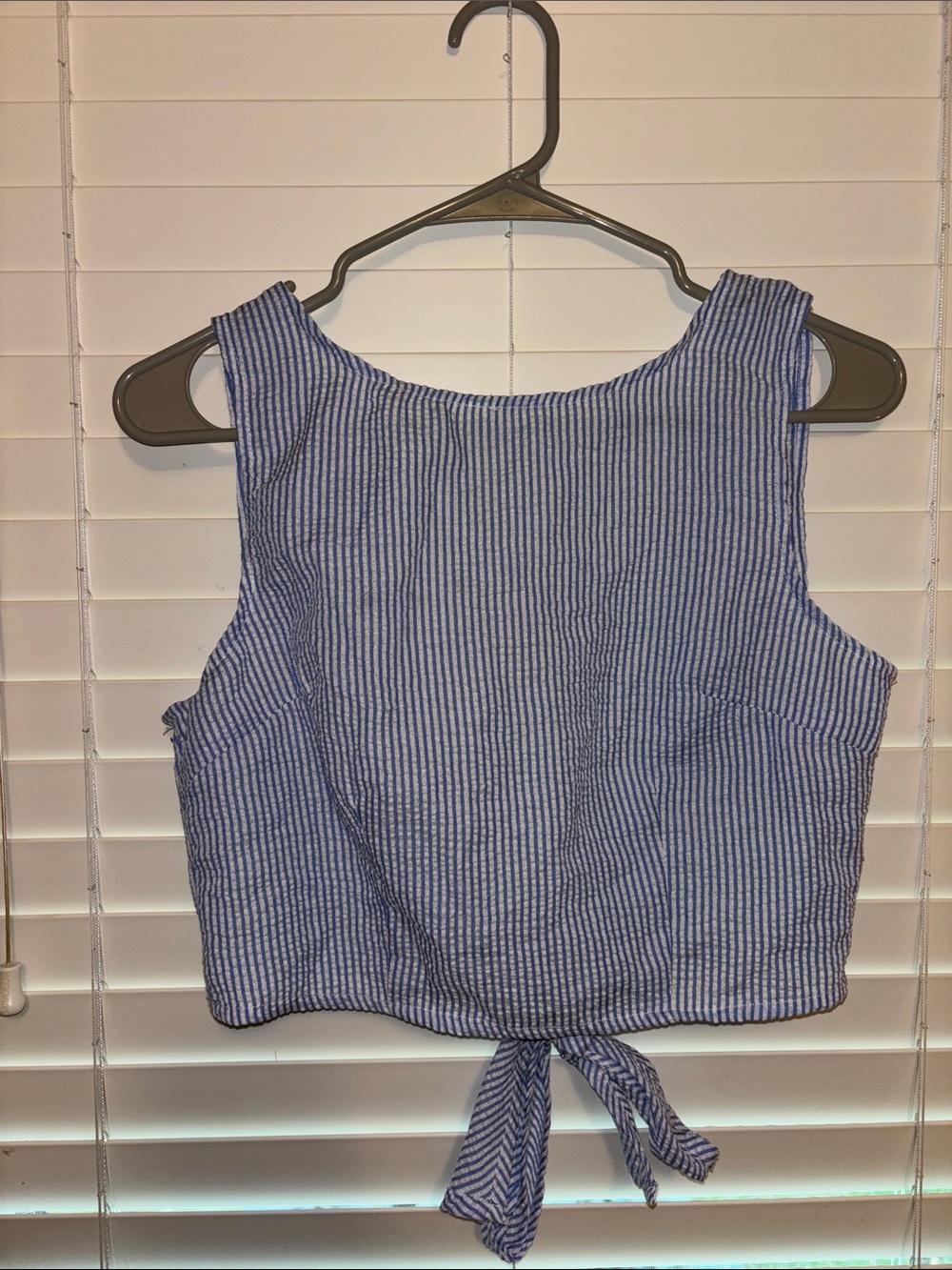 Blue Striped Tie-Back Crop Top